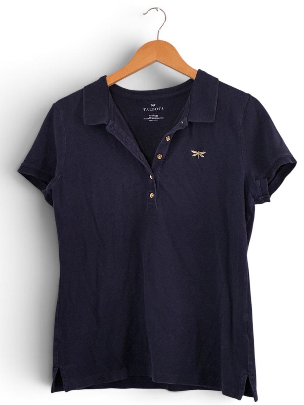 Talbots | Navy cotton stretch preppy short sleeve polo shirt women’s size large